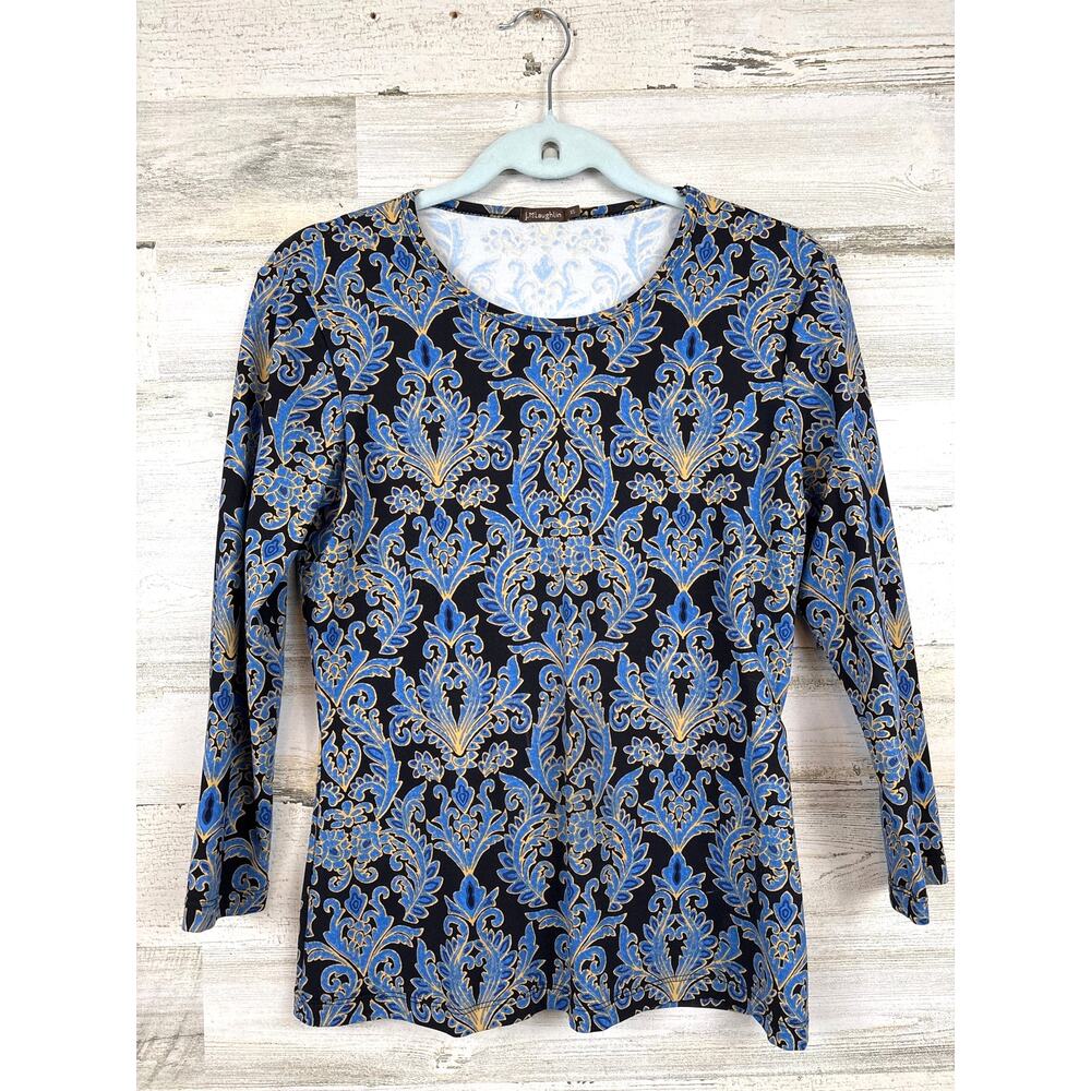 J. McLaughlin Womens XS Blue Cream Floral Catalina Cloth Top Coastal Chic NEW